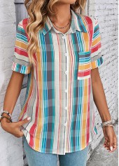 Multi Color Button Plaid Short Sleeve Blouse | thumb picture 