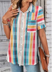Multi Color Button Plaid Short Sleeve Blouse | thumb picture 