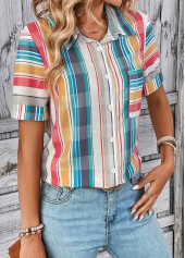 Multi Color Button Plaid Short Sleeve Blouse | thumb picture 