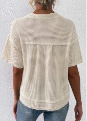 Beige Pocket Short Sleeve Split Neck T Shirt | thumb picture 