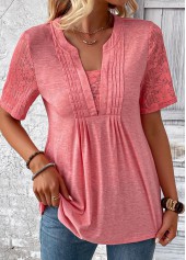 Peach Red Patchwork Short Sleeve T Shirt | thumb picture 