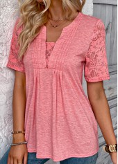 Peach Red Patchwork Short Sleeve T Shirt | thumb picture 