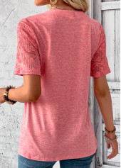 Peach Red Patchwork Short Sleeve T Shirt | thumb picture 