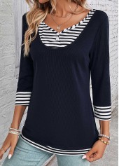 Navy Fake 2in1 Striped T Shirt | thumb picture 