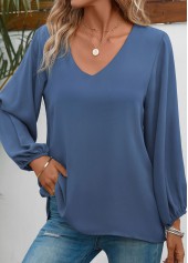 Dusty Blue Long Sleeve V Neck Blouse | thumb picture 