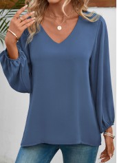 Dusty Blue Long Sleeve V Neck Blouse | thumb picture 