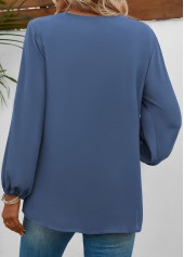 Dusty Blue Long Sleeve V Neck Blouse | thumb picture 