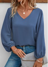 Dusty Blue Long Sleeve V Neck Blouse | thumb picture 