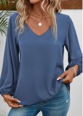 Dusty Blue Long Sleeve V Neck Blouse | thumb picture 