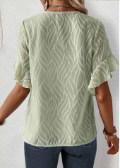 Sage Green Ruffle Short Sleeve Round Neck Blouse | thumb picture 