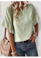 Sage Green Ruffle Short Sleeve Round Neck Blouse | thumb picture 