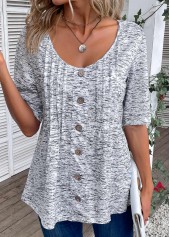 Light Grey Marl Button Half Sleeve T Shirt