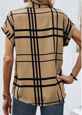 Dark Coffee Button Plaid Short Sleeve Blouse | thumb picture 