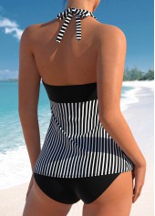 Ruched Patchwork Striped Black Tankini Set | thumb picture 