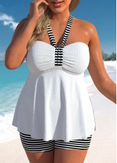 High Waisted Plus Size Tie White Tankini Set