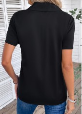 Black Zipper Short Sleeve Turn Down Collar Blouse | thumb picture 