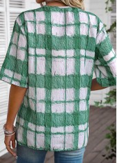 White Button Plaid Half Sleeve Round Neck Blouse | thumb picture 