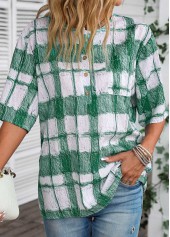 White Button Plaid Half Sleeve Round Neck Blouse | thumb picture 