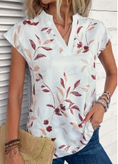 White Split Leaf Print Short Sleeve Blouse | thumb picture 