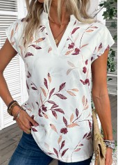 White Split Leaf Print Short Sleeve Blouse | thumb picture 