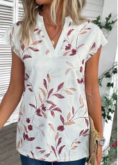 White Split Leaf Print Short Sleeve Blouse | thumb picture 