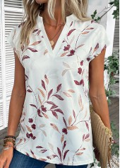 White Split Leaf Print Short Sleeve Blouse | thumb picture 