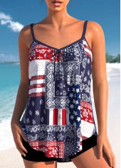 Patchwork American Flag Print Multi Color Tankini Top-No Bottom | picture 1