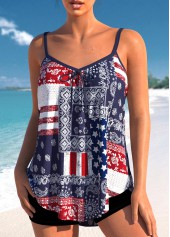 Patchwork American Flag Print Multi Color Tankini Top-No Bottom | picture 3