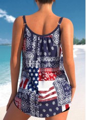 Patchwork American Flag Print Multi Color Tankini Top-No Bottom | picture 2