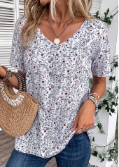 Bleaching White Ruched Ditsy Floral Print T Shirt | thumb picture 