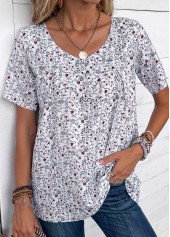 Bleaching White Ruched Ditsy Floral Print T Shirt