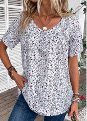 Bleaching White Ruched Ditsy Floral Print T Shirt | thumb picture 