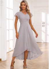 Light Grey Twist Short Sleeve V Neck Dress