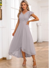 Light Grey Twist Short Sleeve V Neck Dress