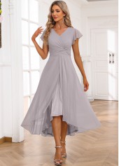 Light Grey Twist Short Sleeve V Neck Dress