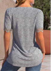 Grey Ruched Short Sleeve Split Neck T Shirt | thumb picture 