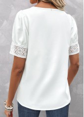 White Patchwork Short Sleeve Asymmetrical Neck Blouse | thumb picture 