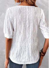 White Button Short Sleeve Round Neck Blouse | thumb picture 