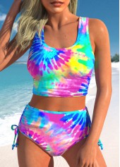 Ruched High Waisted Tie Dye Print Bikini Set