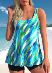 Lightweight Dazzle Colorful Print Cyan Tankini Top-No Bottom | picture 1