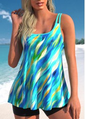 Lightweight Dazzle Colorful Print Cyan Tankini Top-No Bottom | picture 3