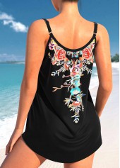 Bowknot Random Floral Print Black Tankini Top-No Bottom | picture 2
