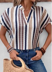Multi Color Split Striped Short Sleeve Blouse | thumb picture 