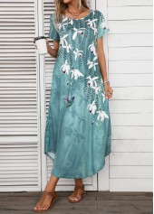 Turquoise Pocket Floral Print Shift Dress | thumb picture 