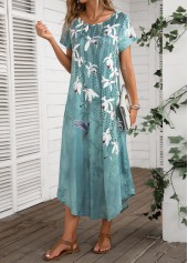 Turquoise Pocket Floral Print Shift Dress | thumb picture 