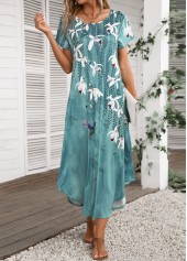 Turquoise Pocket Floral Print Shift Dress | modlily.com - USD 29.98