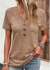 Dark Camel Lace Short Sleeve T Shirt