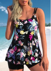 Circular Ring Floral Print Black Tankini Top-No Bottom | picture 1
