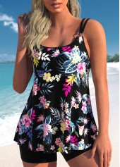 Circular Ring Floral Print Black Tankini Top-No Bottom | picture 3