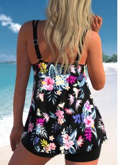 Circular Ring Floral Print Black Tankini Top-No Bottom | picture 2